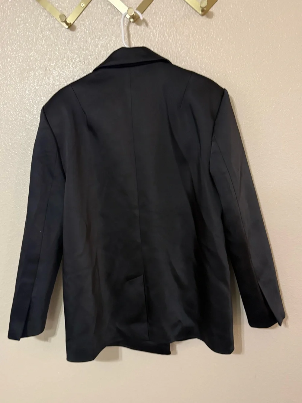 Zara Oversized Black Satin Structured Double Breasted Long Blazer Jacket NEW
